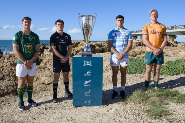 Haki Wiseman poses with the U20 Rugby Championship trophy ahead of New Zealand U20 duty